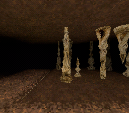 A cavern with stalactites and stalagmites.