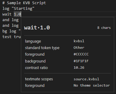 VSCode marking a token as belonging to the <code>source.kvbsl</code> textmate scope.
