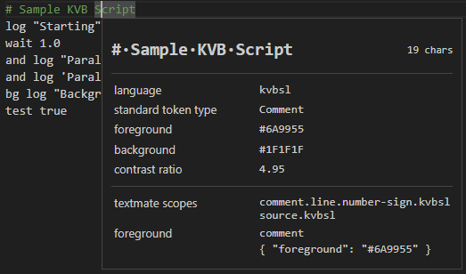 VSCode marking a token as belonging to the <code>source.kvbsl</code> textmate scope.