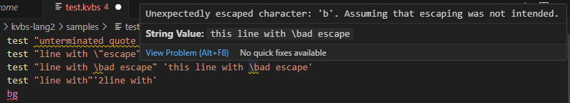 VS Code showing a correct diagnostic about an unexpected escape.